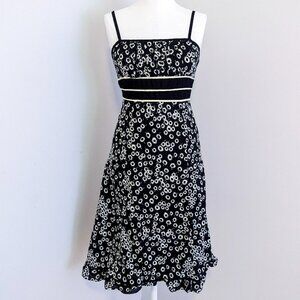 Y2K Black & White Floral Midi Dress Spaghetti Strap Whimsygoth Cottage Size 5
